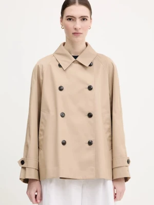 Tommy Hilfiger trencz bawełniany kolor beżowy przejściowy dwurzędowy WW0WW45618