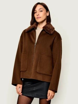 Tommy Hilfiger Wełniana kurtka | Regular Fit | shearling brązowy