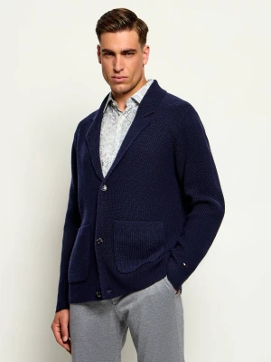 Tommy Hilfiger Wełniany kardigan New York | Loose fit granatowy