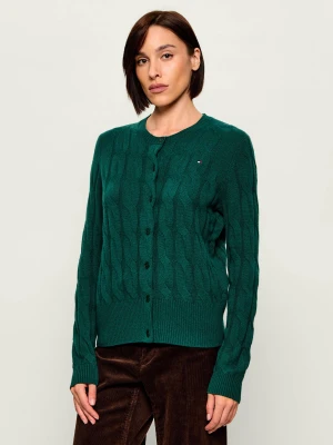Tommy Hilfiger Wełniany kardigan | Slim Fit butelkowa zieleń