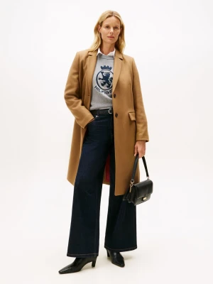 Tommy Hilfiger Wełniany płaszcz damski z zawartością kaszmiru Kobiety Wełna brązowy jednolity,