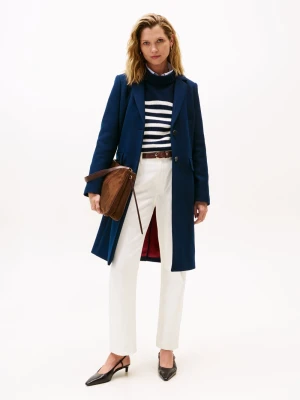 Tommy Hilfiger Wełniany płaszcz damski z zawartością kaszmiru Kobiety Wełna niebieski jednolity,