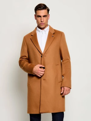 Tommy Hilfiger Wełniany płaszcz koniakowy