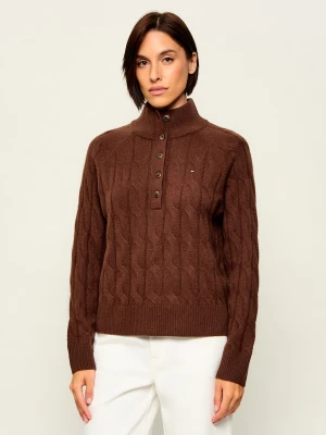 Tommy Hilfiger Wełniany półgolf Henley | Relaxed fit brązowy