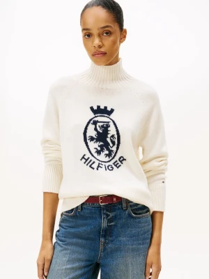 Tommy Hilfiger Wełniany sweter damski Kobiety Bawełna biały jednolity,