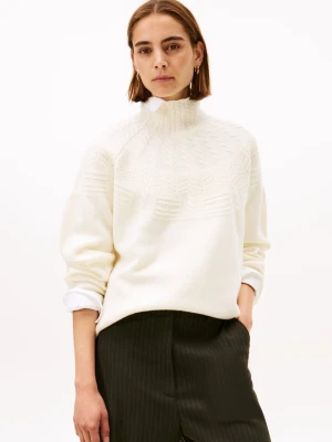 Tommy Hilfiger Wełniany sweter damski Kobiety biały jednolity,