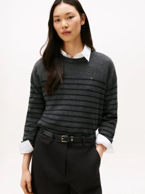Tommy Hilfiger Wełniany sweter damski Kobiety drobna dzianina szary w paski,