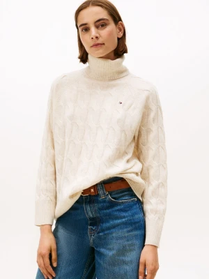 Tommy Hilfiger Wełniany sweter damski Kobiety Wełna biały marmurkowy,
