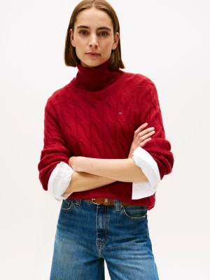 Tommy Hilfiger Wełniany sweter damski Kobiety Wełna czerwony jednolity,