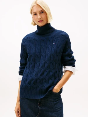 Tommy Hilfiger Wełniany sweter damski Kobiety Wełna niebieski jednolity,