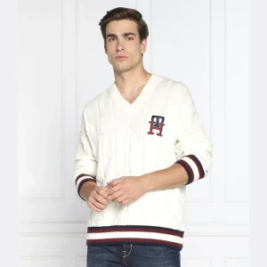 Tommy Hilfiger Wełniany sweter MONOGRAM CABLE CRICKET | Oversize fit