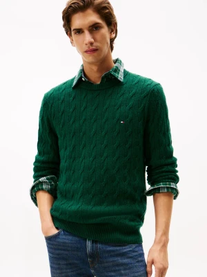Tommy Hilfiger Wełniany sweter | Regular Fit butelkowa zieleń