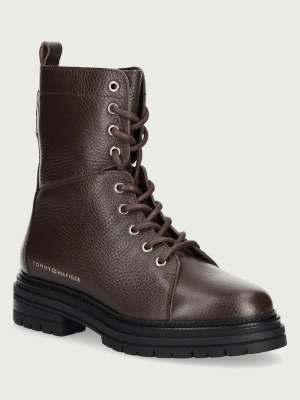 Tommy Hilfiger workery damskie skórzane TH EMBOSS GRAIN LEATHER BOOT brązowy