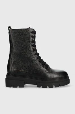 Tommy Hilfiger workery skórzane Monochromatic Lace Up Boot damskie kolor czarny na płaskim obcasie