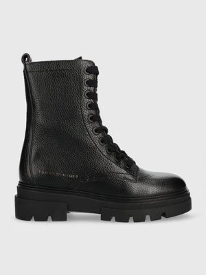 Tommy Hilfiger workery skórzane Monochromatic Lace Up Boot damskie kolor czarny na płaskim obcasie