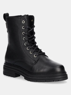 Tommy Hilfiger workery skórzane TH PLAQUE PEBBLE LACE BOOT damskie kolor czarny na platformie lekko ocieplone FW0FW08767