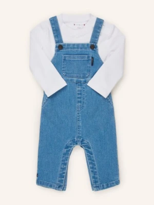 Tommy Hilfiger Zestaw: Jeansowe Spodnie Ogrodniczki I Koszulka Z Długim Rękawem blau