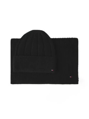 Tommy Hilfiger Zestaw Szalik i Czapka Flag Fluffy AW0AW17994 Czarny