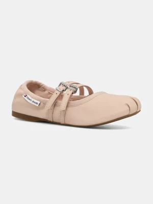 Tommy Jeans baleriny skórzane BALLERINA kolor beżowy EN0EN02720