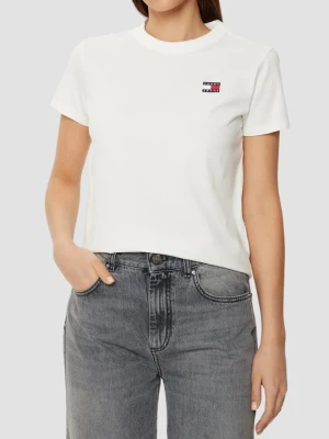 TOMMY JEANS Beżowy damski t-shirt z małym logo, Rozmiar L