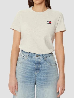TOMMY JEANS Beżowy damski t-shirt z małym logo, Rozmiar S