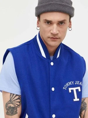 Tommy Jeans bezrękawnik z domieszką wełny kolor granatowy przejściowy