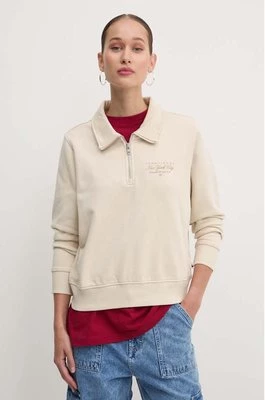 Tommy Jeans bluza bawełniana damska kolor beżowy z aplikacją DW0DW18367