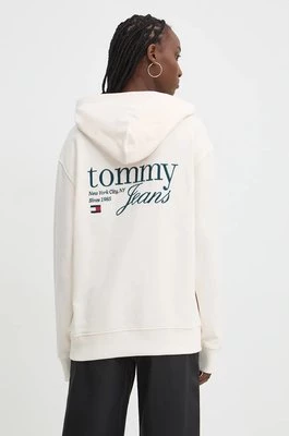 Tommy Jeans bluza bawełniana damska kolor beżowy z kapturem z aplikacją DW0DW18760