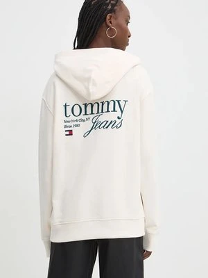 Tommy Jeans bluza bawełniana damska kolor beżowy z kapturem z aplikacją DW0DW18760