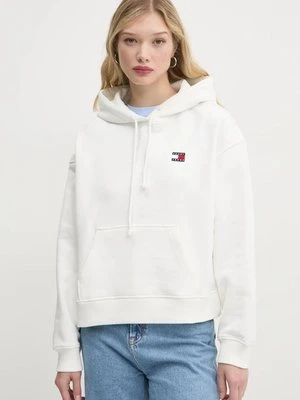 Tommy Jeans bluza bawełniana damska kolor beżowy z kapturem z aplikacją DW0DW19414