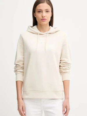 Tommy Jeans bluza bawełniana damska kolor beżowy z kapturem z nadrukiem DW0DW20943