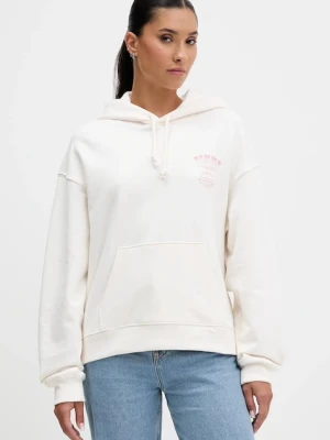 Tommy Jeans bluza bawełniana damska kolor beżowy z kapturem z nadrukiem DW0DW21785