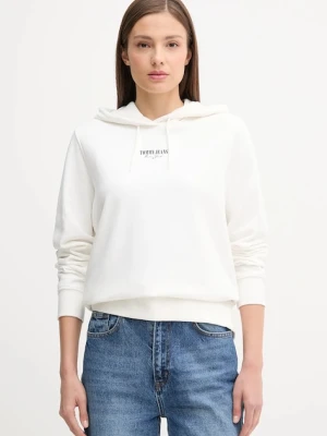 Tommy Jeans bluza bawełniana damska kolor biały z kapturem z nadrukiem DW0DW20943