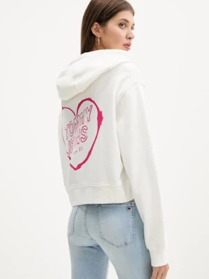Tommy Jeans bluza bawełniana damska kolor biały z kapturem z nadrukiem DW0DW21408