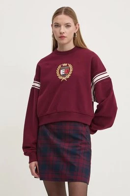 Tommy Jeans bluza bawełniana damska kolor bordowy z aplikacją DW0DW18772