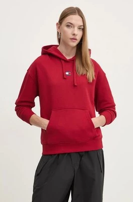 Tommy Jeans bluza bawełniana damska kolor bordowy z kapturem z aplikacją DW0DW17326