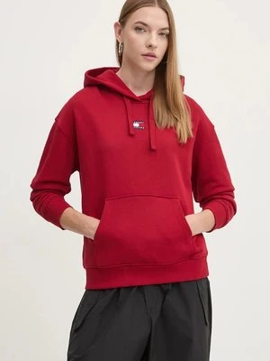 Tommy Jeans bluza bawełniana damska kolor bordowy z kapturem z aplikacją DW0DW17326