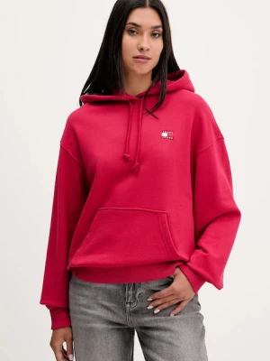 Tommy Jeans bluza bawełniana damska kolor różowy z kapturem DW0DW19414