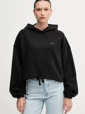 Tommy Jeans bluza bawełniana damska kolor czarny z kapturem gładka DW0DW20314