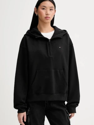 Tommy Jeans bluza bawełniana damska kolor czarny z kapturem gładka DW0DW21924