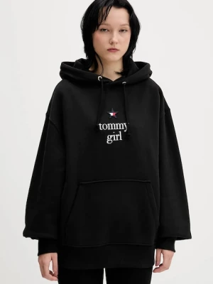 Tommy Jeans bluza bawełniana damska kolor czarny z kapturem z aplikacją DN0DN00099