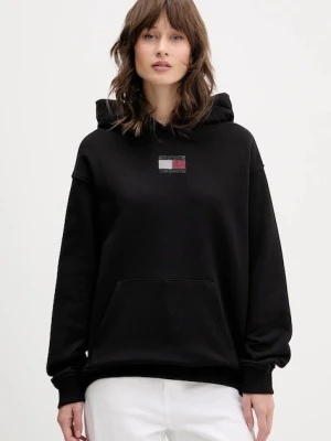 Tommy Jeans bluza bawełniana damska kolor czarny z kapturem z aplikacją DW0DW21605