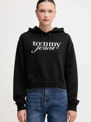 Tommy Jeans bluza bawełniana damska kolor czarny z kapturem z nadrukiem DW0DW20306