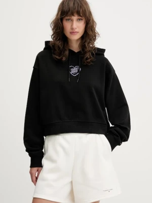 Tommy Jeans bluza bawełniana damska kolor czarny z kapturem z nadrukiem DW0DW21408