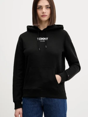 Tommy Jeans bluza bawełniana damska kolor czarny z kapturem z nadrukiem DW0DW21921