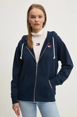 Tommy Jeans bluza bawełniana damska kolor granatowy z kapturem gładka DW0DW19932