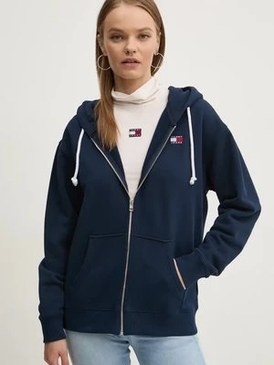 Tommy Jeans bluza bawełniana damska kolor granatowy z kapturem gładka DW0DW19932