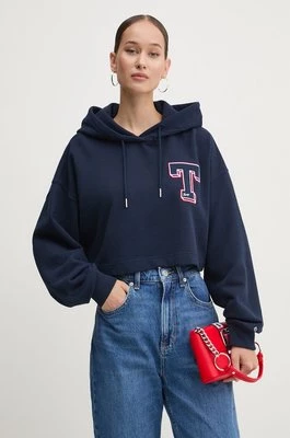 Tommy Jeans bluza bawełniana damska kolor granatowy z kapturem z aplikacją DW0DW18653