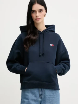 Tommy Jeans bluza bawełniana damska kolor granatowy z kapturem z aplikacją DW0DW19414