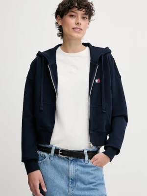 Tommy Jeans bluza bawełniana damska kolor granatowy z kapturem z aplikacją DW0DW21147
